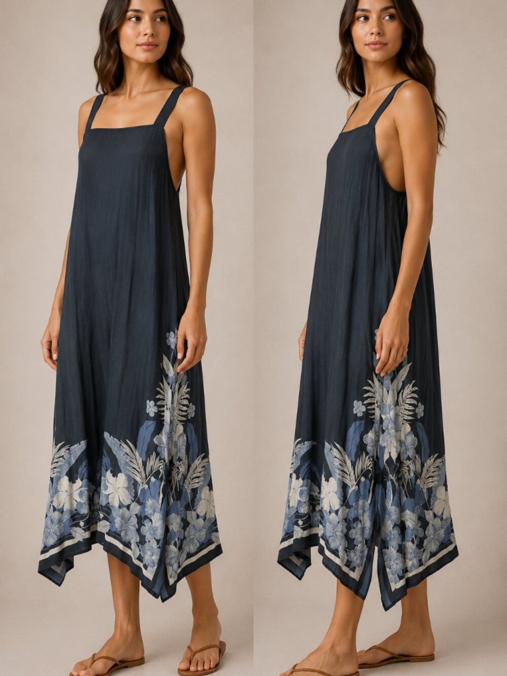 O'Neill XS Black Floral Border Print Boho Maxi Dress Square Neck Strappy